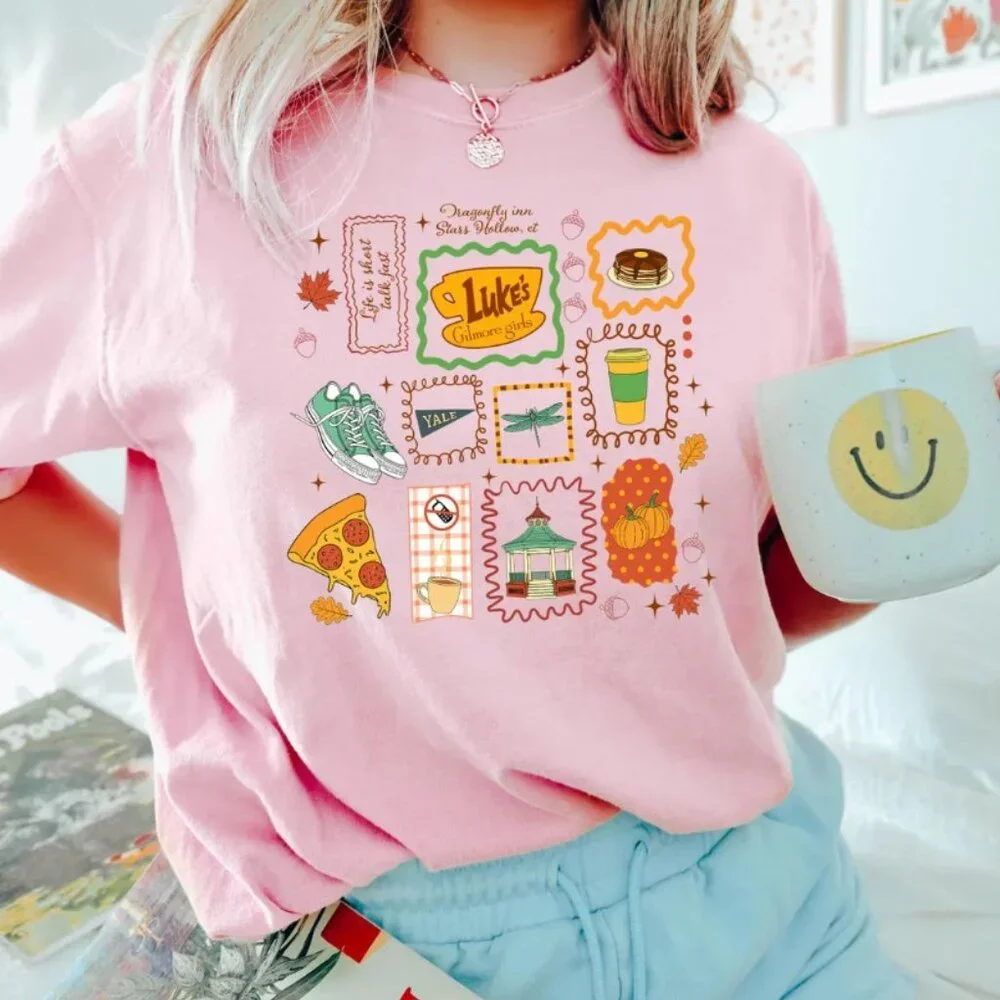 Gilmore Girls Luke’s Diner Halloween Tee Stars Hollow Pumpkin Shirt Gildan - Picture 2 of 3